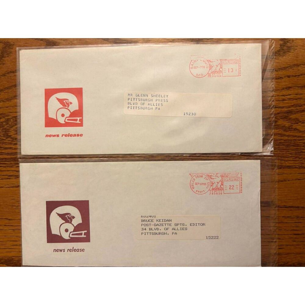 Rare NFL St. Louis Cardinals press release envelopes 1976 1985